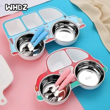 Platos para bebés y niños pequeños, plato con forma de coche de dibujos animados, platos de comida separados ambientalmente, vajilla para niños, vajilla, bandeja