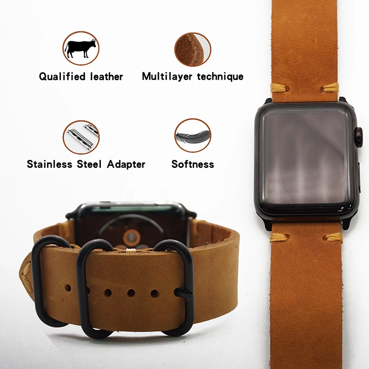 Hot Sell Leather Watchband for Apple Watch Band Series 5/3/2/1 Sport Bracelet 42 mm 44mm Zulu Strap For iwatch 4 Band