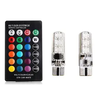 

2PCS 5050 6SMD Colorful RGB LED Car Interior Reading Light Bulb Decoration Lamp With Remote Control Car Styling