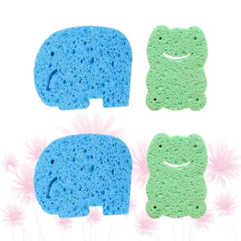 

4Pcs Baby Bath Sponge Bath Foam Rub Shower Sponge Cartoon Bath Brush Bath Rubbing Towel for Toddler Infant Newborn (Blue Elephan