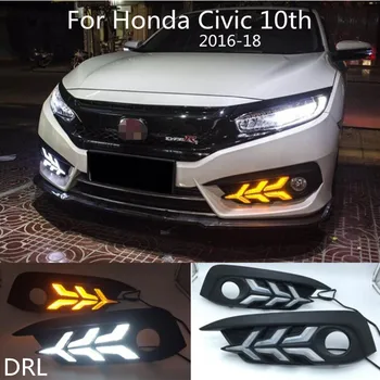 

1set For Honda Civic 10th 2016 2017 2018 LED DRL Daytime Running Light Daylight yellow turn Signal lamp