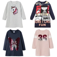 Зимнее платье с длинными рукавами для девочек; Детские платья с единорогом для девочек; детское платье принцессы с блестками; осенний костюм для маленьких девочек