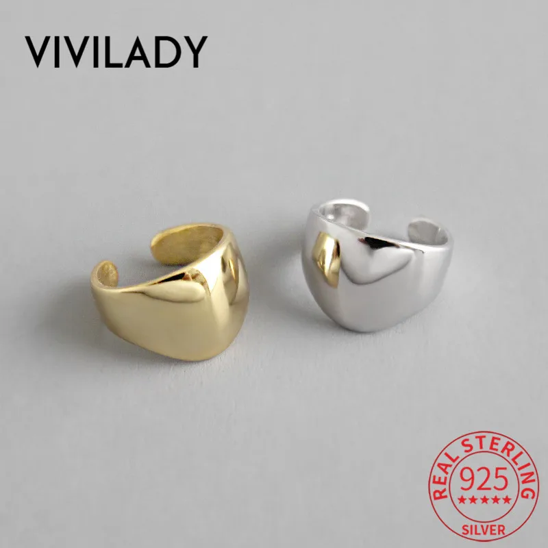 VIVILADY 925 Sterling Silver Punk Style Authentic Circle Women Earrings Clips Smooth Gold Earless Hole Jewelry Bijoux | Украшения и