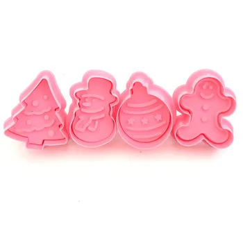 

4Pcs/Set Cookie Spring Stamper Fondant Cake Tool Christmas Snowman Christmas Tree Gingerbread Man Mold