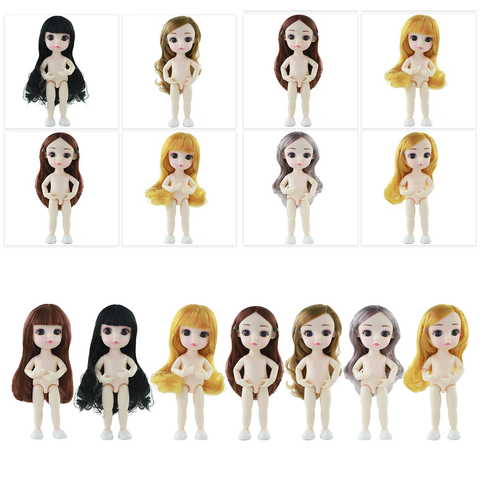 Flexible 16cm 13 Jointed 1/12 Mini Girl Doll Naked Body with Hair for DIY BJD Dolls Accessories | Игрушки и хобби