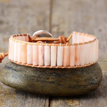 New Bohemia Stone Bracelet Femme Semi Precious Single Leather Wrap Bracelet Beads Statement Bracelet Holiday Jewelry