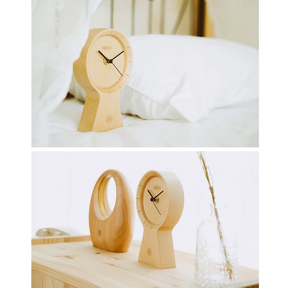 

Hot Alarm Clock Handmade Wood Eco-friendly Material Sunny Clock Silent Non Ticking Wooden Clock for Office Home Bedroom Living R