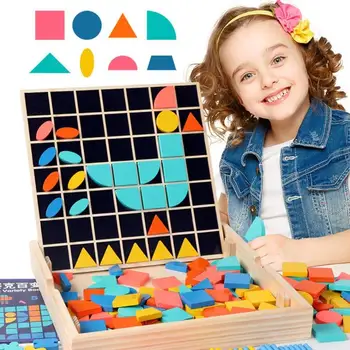 

Colorful Puzzle Cognition of Color and Geometry Learning Education Drawing Board Baby Teaching Aids Wood Board Preschool Toy