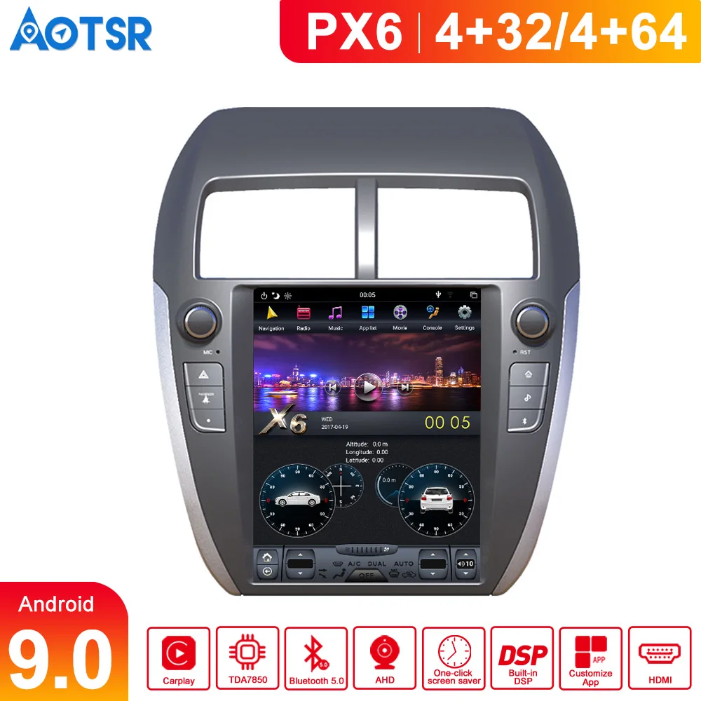 Автомобильный GPS-навигатор Android 9 0 4 Гб ОЗУ в стиле Тесла PX6 для MITSUBISHI ASX RVR Outlander