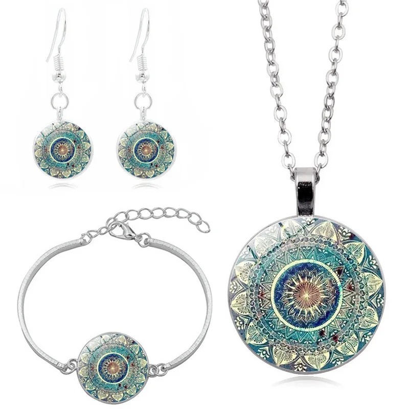 Earrings 1 Set Charm Mandala Art Earrings Necklace Om Symbol Zen Buddhism for Women Earrings Jewellery
