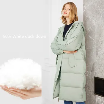 

White Duck Down 20% Jacket Woman Hooded Korean Long Winter Coat Women Women's Jackets and Coats Chaqueta Mujer KJ1065