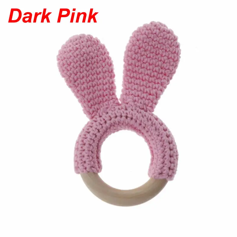 Dark Pink Прорезыватель для зубов с ушками кролика, крючком, деревянное кольцо, безопасный органический деревянный Прорезыватель для зубов, игрушка-погремушка DXAD - Цвет: Dark Pink