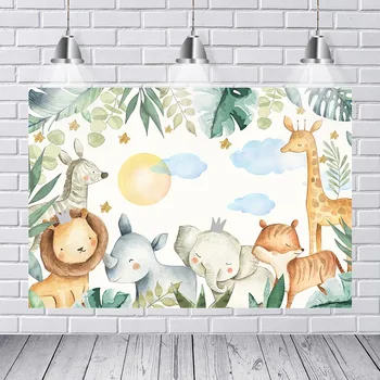 

Jungle Birthday Party Photography Backdrops Animals Safari Wild Backgrounds for Photo Shoot Studio Cartoon Backdrop
