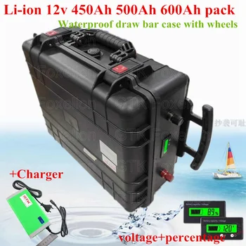 

Li-ion 12v 600AH 450Ah 500Ah Lithium ion soalr power battery BMS RV inverter waterproof IP67 camper UPS boat motor + 20A charger