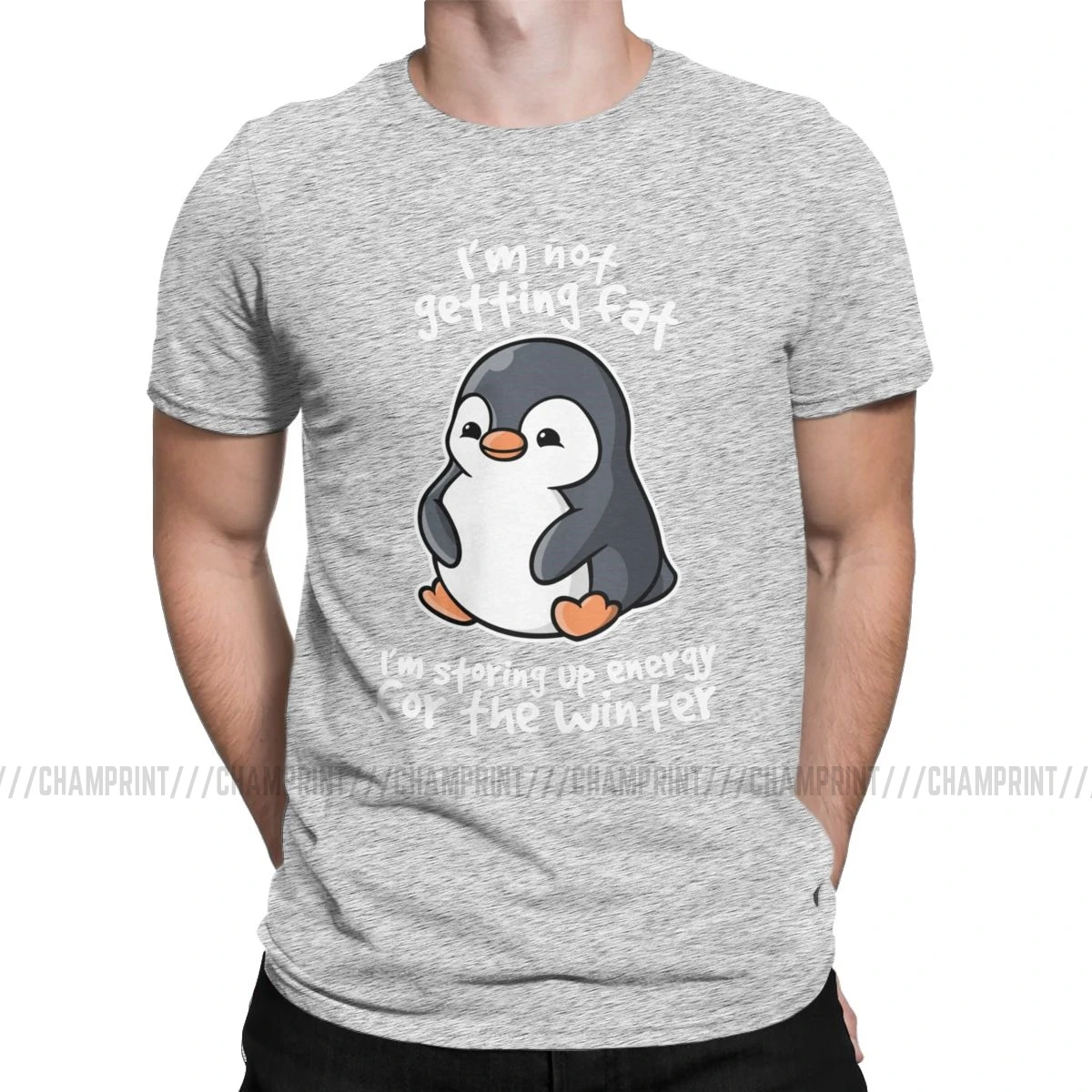 Футболки с надписью «I'm Not Get Fat», «I'm Storing Up Energy For The Winter», футболки для мужчин, Pingu Meme, одежда с забавными рисунками, модные футболки - Цвет: Серый