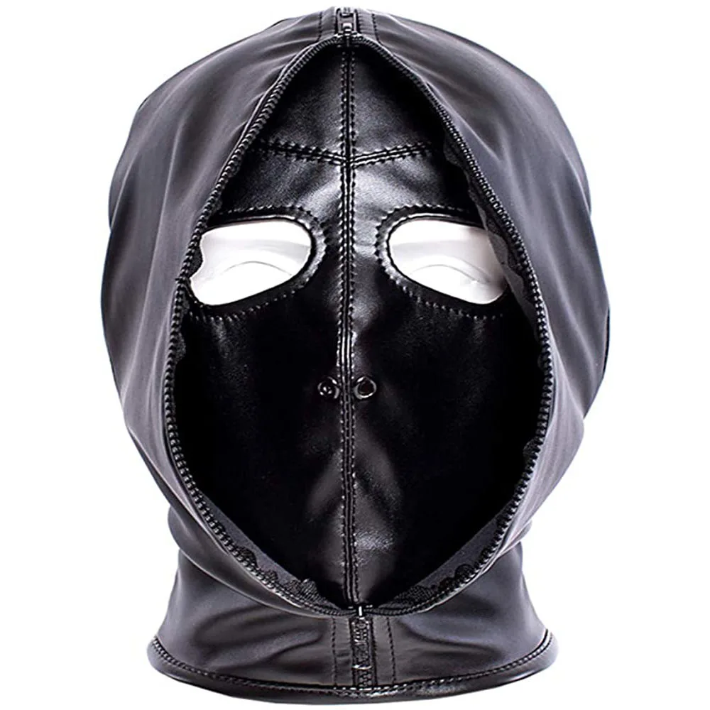 

Leather Hood Eye Mask, Black Mysterious Cosplay Lace Up Mask Full Face Headgear,Terror Masquerade Party Dance Performance