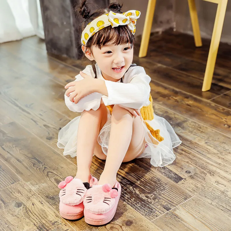 Winter Baby Boy Girl Infant Toddler Slippers Children Slippers Shoes Cute Cartoon Cat Warm Non-slip Kids House Slippers