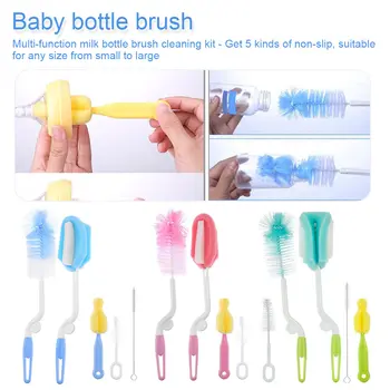 

Hot Sell Bottle Brush 5pcs/set Sponge Plastic Glass Milk Water Cup Cleaning Feeding Bottle Dummy Nipple Pacifier Brushes