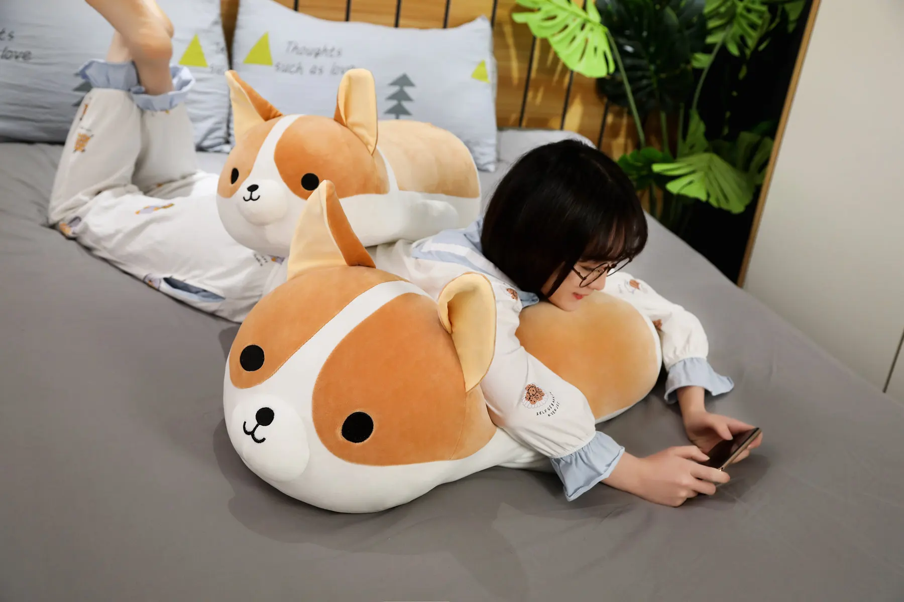 40-80cm Puppy Dog Giant Size Cute Corgi Dog Plush Toys 