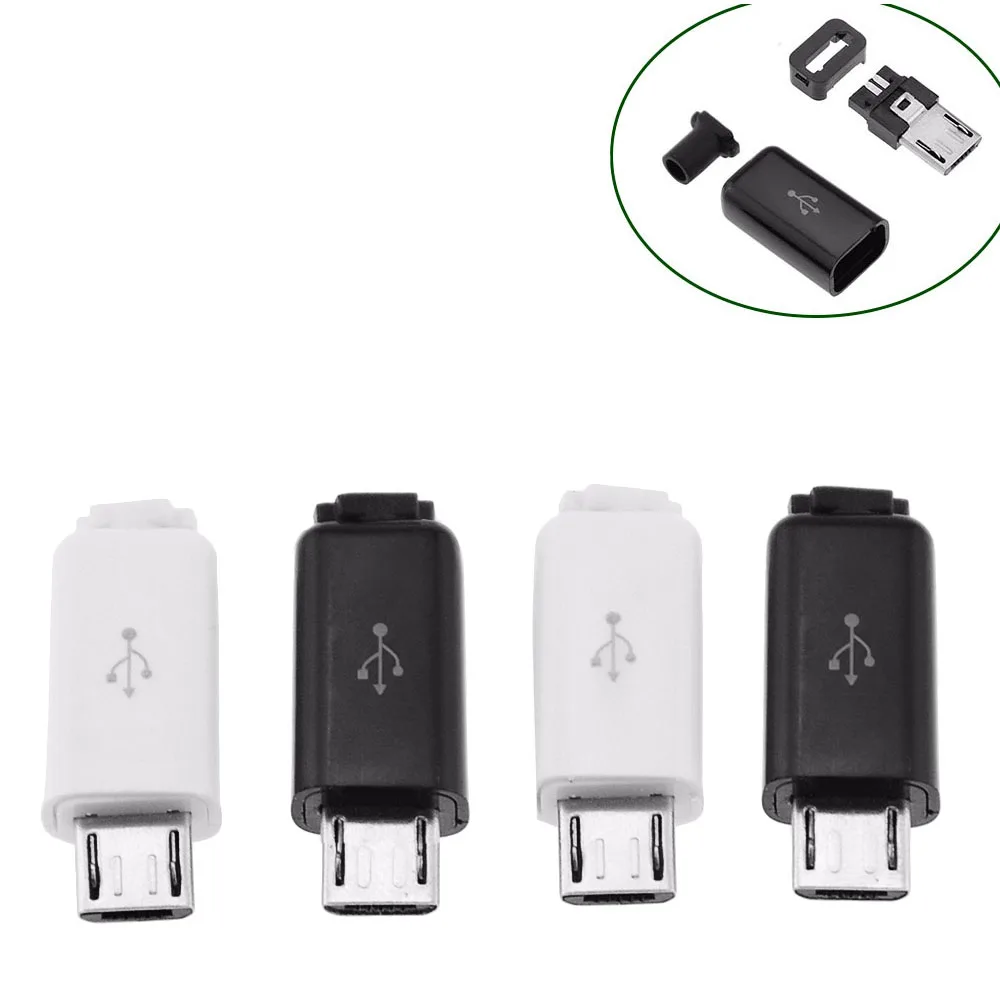 

Black/White 5PCS 4 in 1 Micro USB 5P Male connector plug welding Data OTG line interface DIY data cable accessories