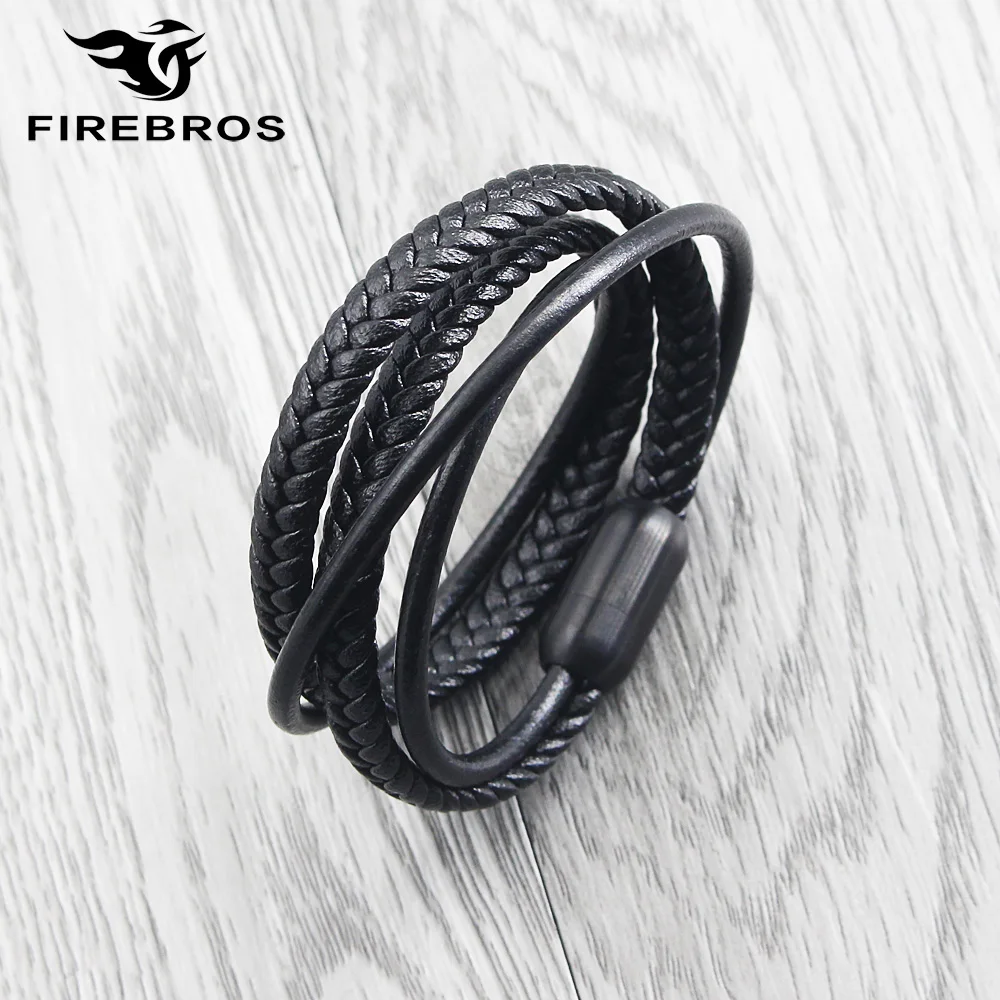 FIREBROS, новинка, золотой, серебряный, черный, нержавеющая сталь, магнитная застежка, многослойный Плетеный Кожаный Браслет, для мужчин и женщин, Boho, ювелирное изделие, подарок