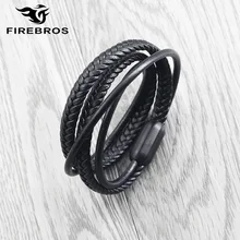 FIREBROS, новинка, золотой, серебряный, черный, нержавеющая сталь, магнитная застежка, многослойный Плетеный Кожаный Браслет, для мужчин и женщин, Boho, ювелирное изделие, подарок