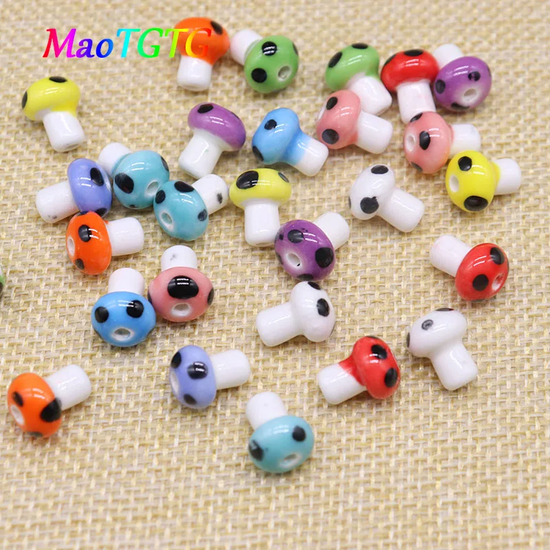 10x12mm Ceramic Mushroom Beads For Jewelry Making Necklace Bracelet Mix Color Handmade Ceramic Spacer Bead Accessories Wholesale