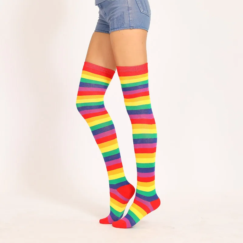 

50%OFF 2020 New Women Rainbow Stockings Colorful Striped Knee High for Party Carnival Halloween Adult Accessories