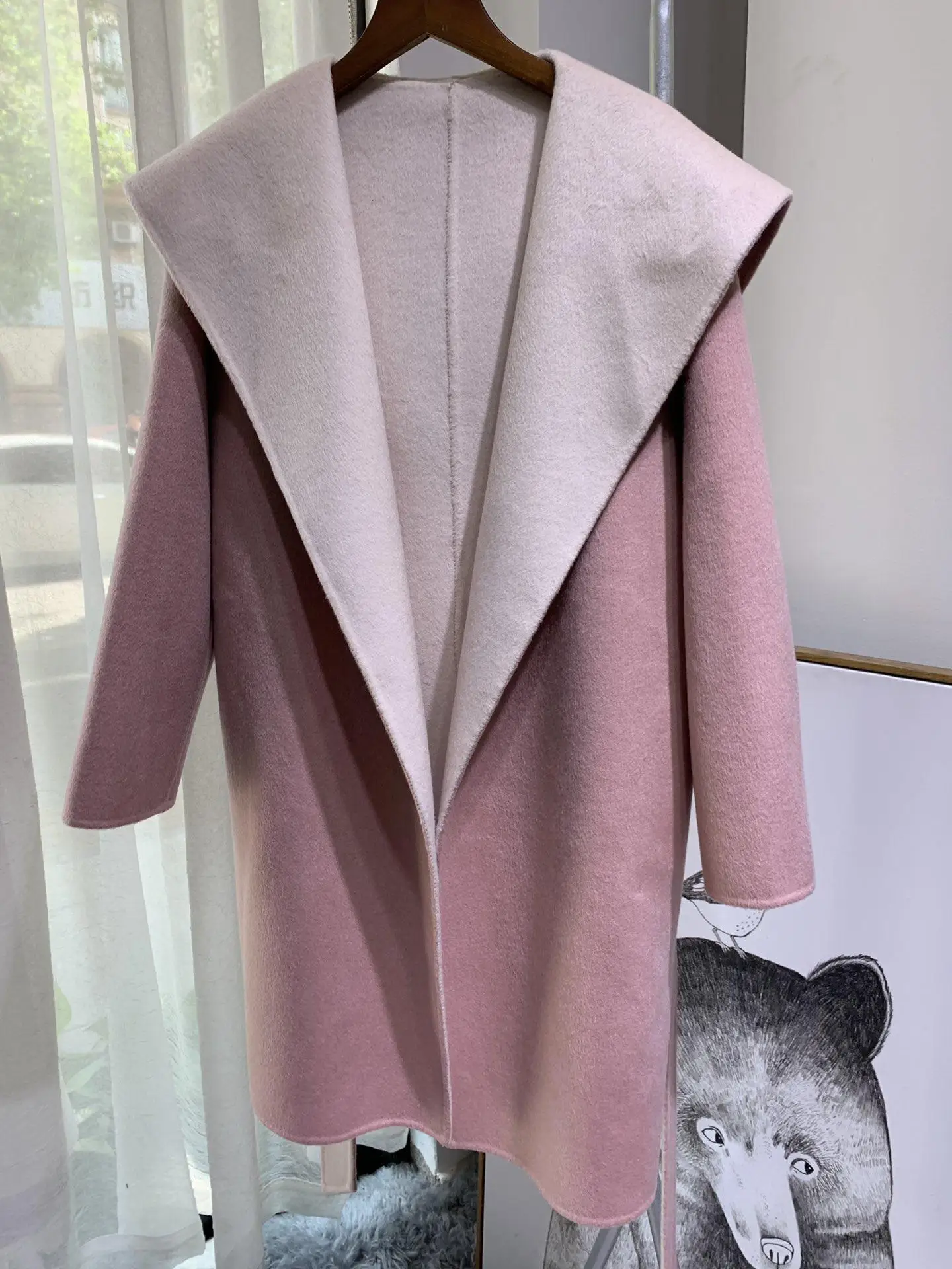 pink Двухстороннее шерстяное кашемировое Женское пальто с капюшоном; яркие цвета; милая верхняя одежда для девочек; женские пальто; сезон зима-осень; темпераментное повседневное пальто - Цвет: pink