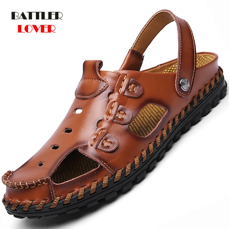 Summer Sandals Men Leather Classic Roman Sandals 2019 Slipper Outdoor Sneaker Beach Rubber Flip Flops Men Water Trekking Sandals