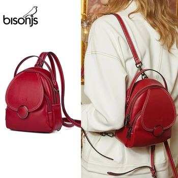 

BISONJS Multifunction Backpack Female Genuine Leather Ladies Shoulder Bags Brand Small Women Backpack mochila feminina B1809