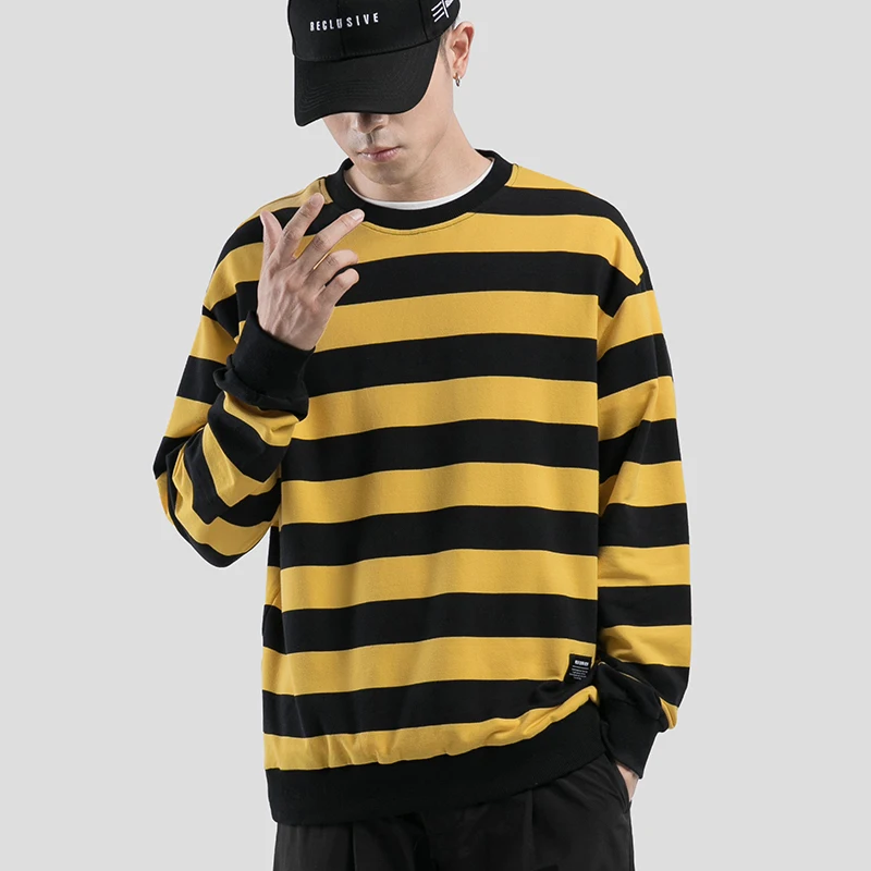 2019 New Autumn O-Neck Color Patchwork Striped Print Men's Pullovers Sweater Casual Fashion Full Sleeve Kintted Sweaters