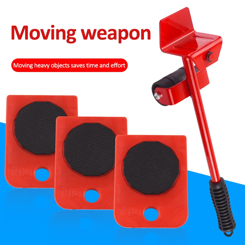 5Pcs Furniture Mover Tool Transport Lifter Set Heavy Stuffs Moving Wheeled Roller Bar Household Hand Tools Professional Sets-1