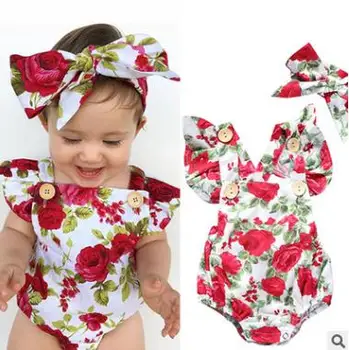 

Newborn Baby Clothes Sleeveless 2pcs/Set Girl Boy Clothes Casual Design Cotton Baby Rompers with Headband Costumes