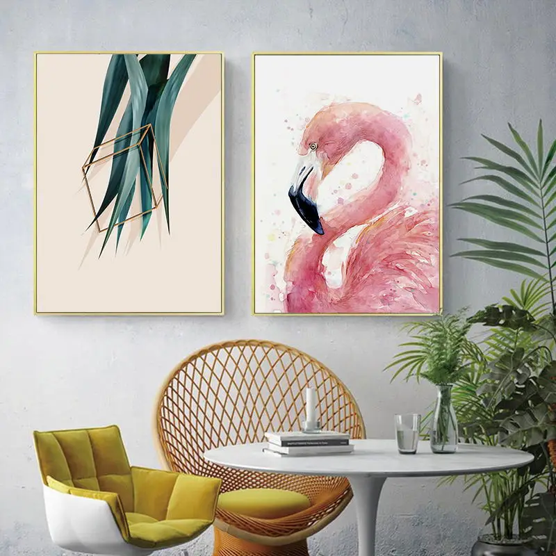 Modern-Minimalistic-Animal-Flamingo-With-Leaves-Canvas-Art-Abstract-Painting-Print-Picture-Wall-Poster-Office-Home (2)