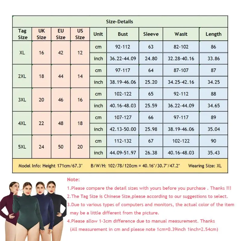 Plus Size 5XL Autumn Women Ladies Bodysuit Jumpsuits Long Sleeve Turtleneck Slim Sexy Knitted Ribbed Romper Versace Top