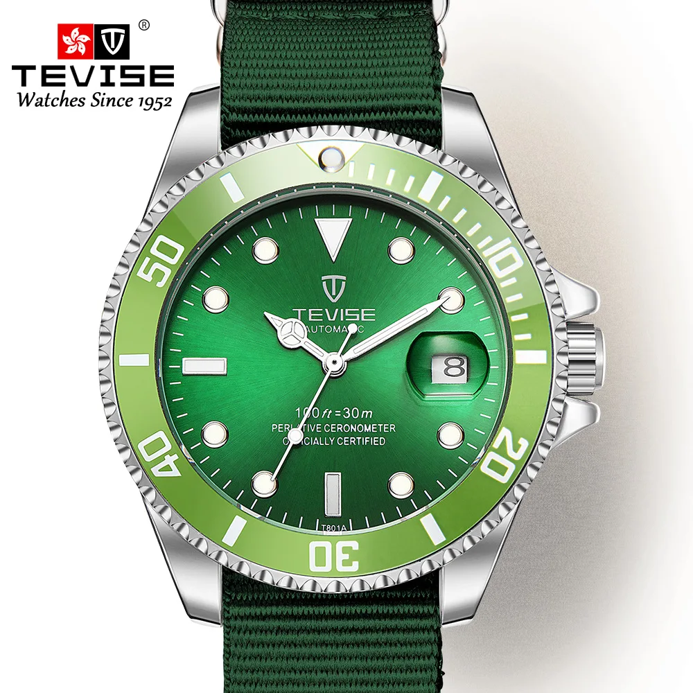 

Switzerland TEVISE Twiss ye guang lv Water Ghost Fully Automatic Machinery Trainspotter MEN'S Watch Blackwater Ghost Waterproof