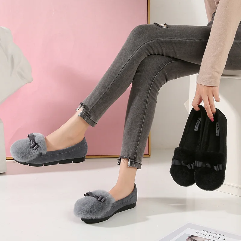 

Small 3233 Winter plus Velvet Flat Moccosins Women's round-Toe Lazy Fluffy Shoes Women's Winter Outer Wear Large Size 414243