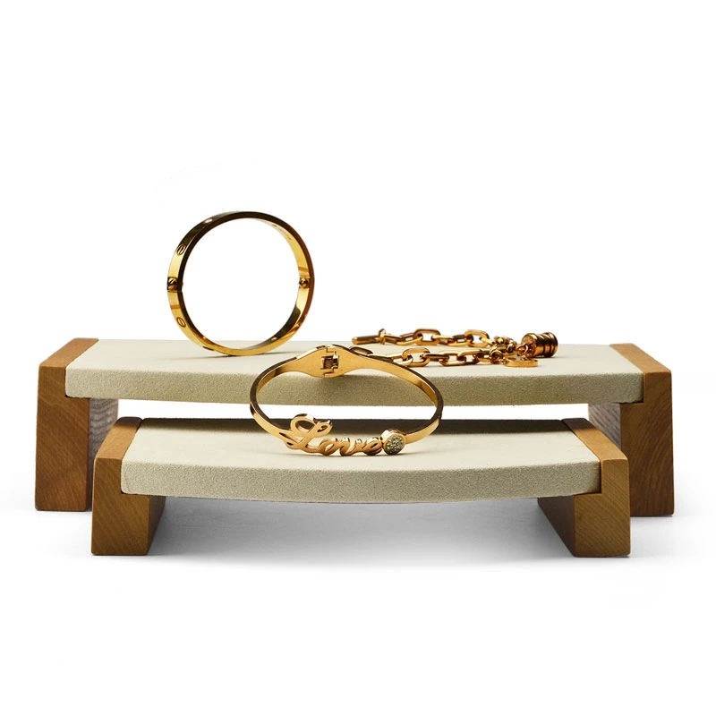  Fan Xi 2Pieces /Set Wooden Bracelet Pendant Ring Display Stand with Microfiber Multifunctional Jewe