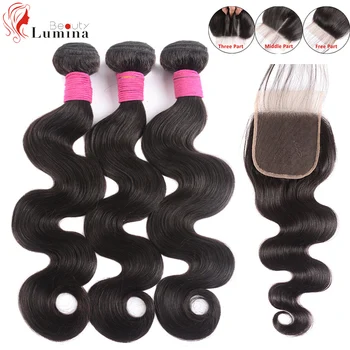 

Brazilian Body Wave 3 Bundles With Closure 4x4 Lace Closure Remy Human Hair Extensions Bundles With Closure 10~40 Inch In Stock