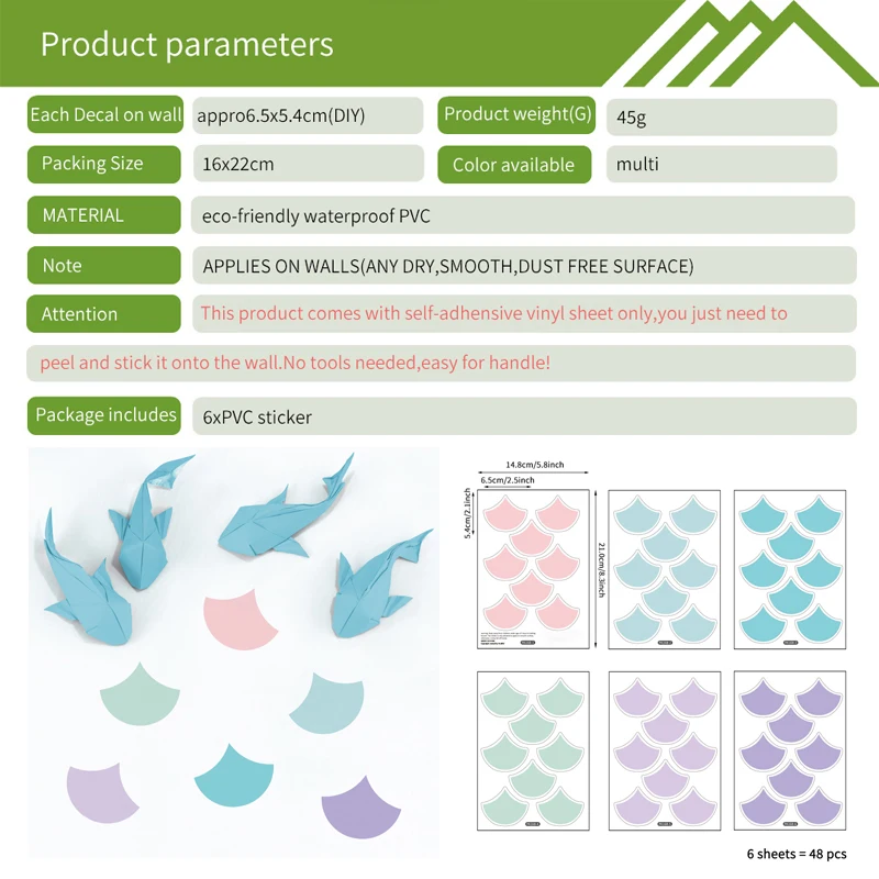 Tofok 48 шт./компл. Цветной в виде рыбьей чешуи; «сделай сам» для дома Стикеры самоклеящаяся Ванная комната Гостиная плитка наклейка на стену Комбинации Декор