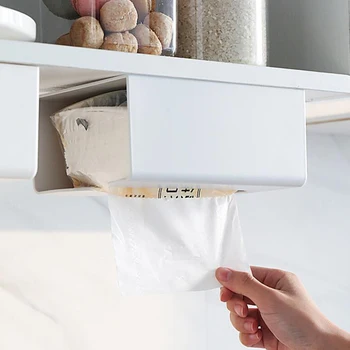 

Punch-free wall-mounted bathroom tissue box creative simple multifunctional tissue box to save space trash bag storage box