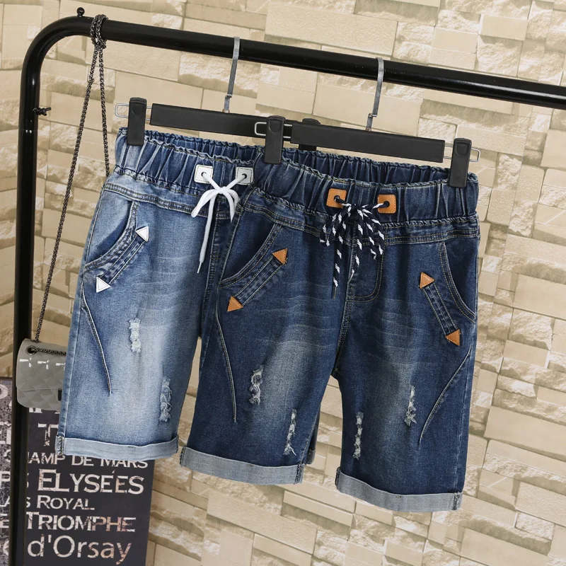 bike shorts Large Size Women Fat MM Summer Students Denim Shorts Female 200 Pounds Plus Size Five Points Wide Leg Harem Trousers MZ1573 linen shorts