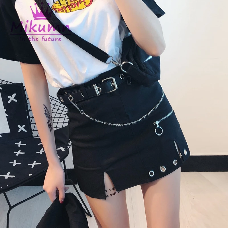 Harajuku Gothic Black High Waist Splits Punk Mini Short Skirt