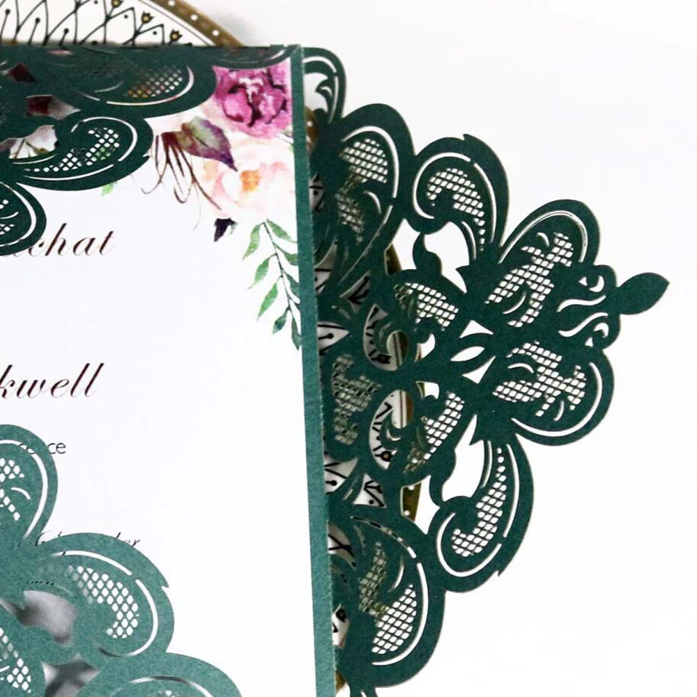 New 10Pcs Square Lace Cards European Style Wedding Invitations Cards Laser Greeting Card Wedding En - 4000493752994