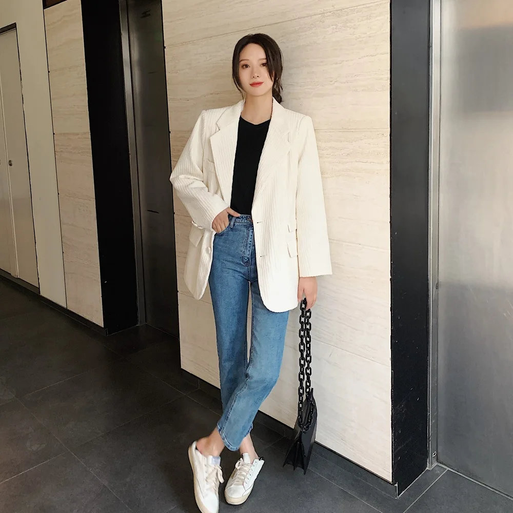 

Photo Shoot Korean-style Fashionable Corduroy Small Suit 2020 Spring New Style WOMEN'S Dress Retro Smart Young-Style Cropped Jac