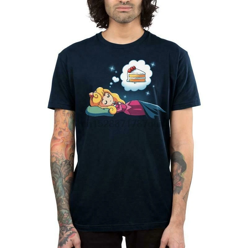 Спящая Красавица Принцесса Аврора мечтая о торте забавная черная футболка S-6XL |