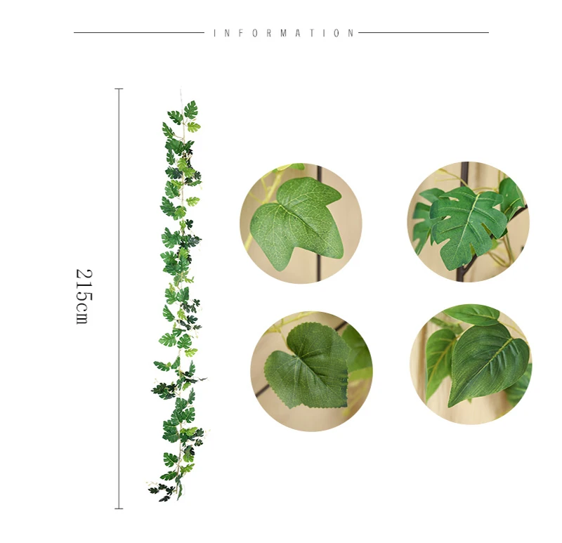 Erxiaobao 215 см искусственные растения зеленые листья лоза настенный Scindapsus виноград Monstera искусственный цветок трава украшение дома