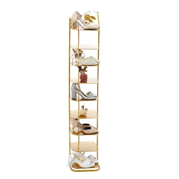 

Nordic golden shoe rack dustproof metal multi-layer space saving simple home economy door small shoe cabinet