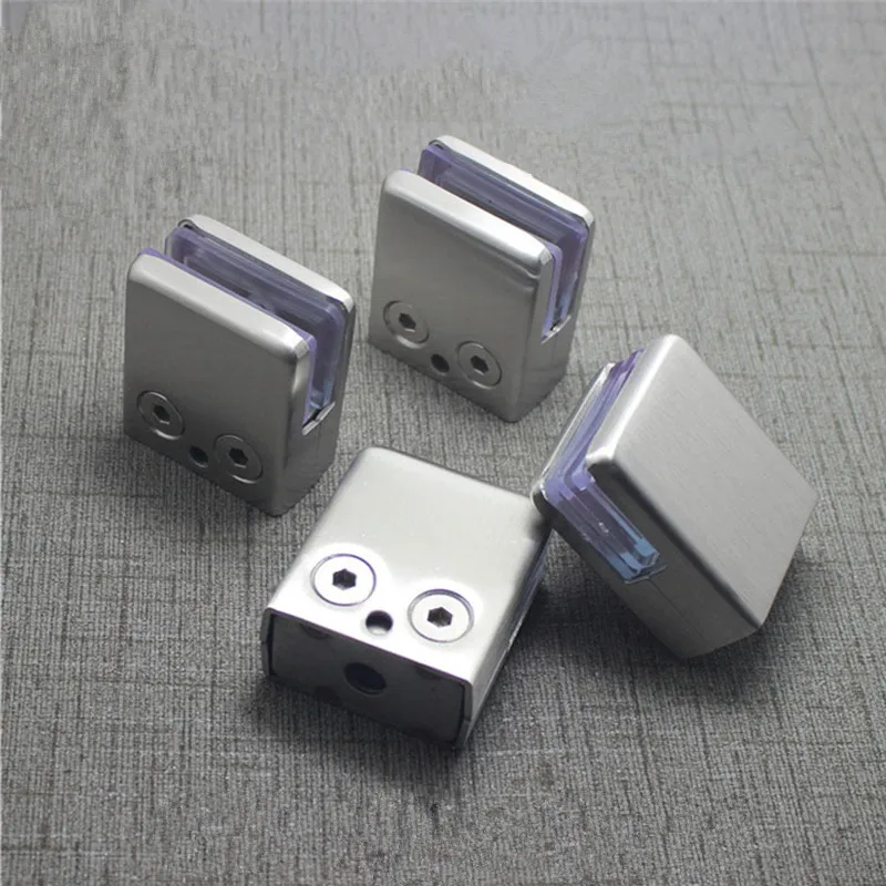 4Pcs Stainless Steel Square Clamp Holder Bracket Clip For Glass Shelf Handrails Silver afbeelding